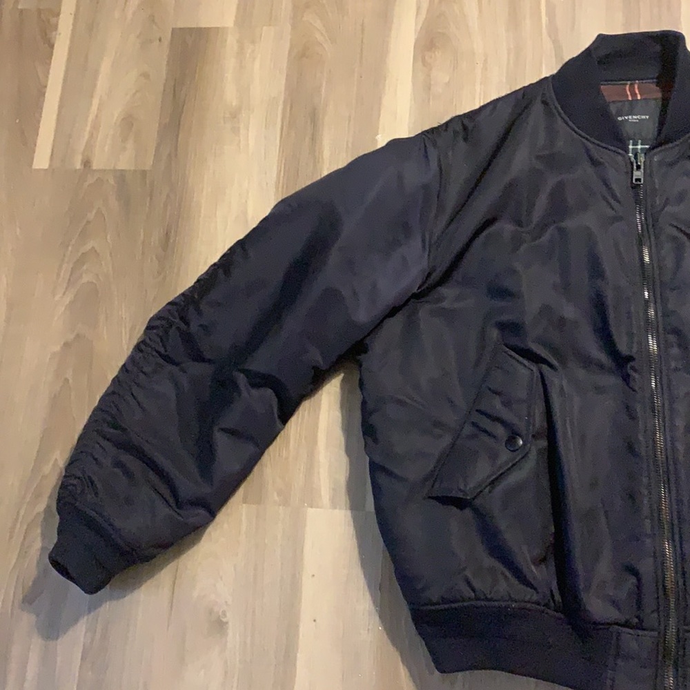 Givenchy navy bomber jacket w/ plaid lining, sz 48 - Picture 6 of 14